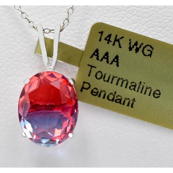 Tourmaline 3.54 Cts Pendant Solid 14k White Gold